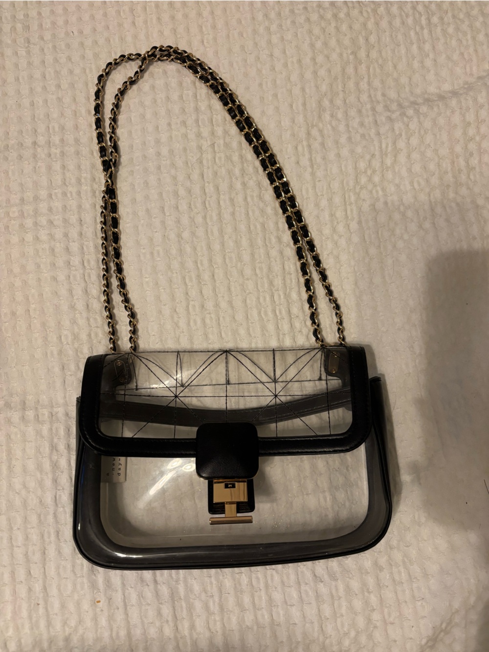 a new day Clear Shoulder Bag with Black Trim and Gold Chain